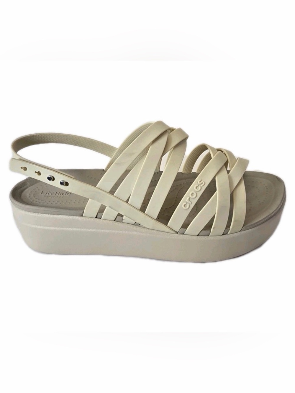 CROCS Women’s Strappy Platform Slingback Sandal in Cream